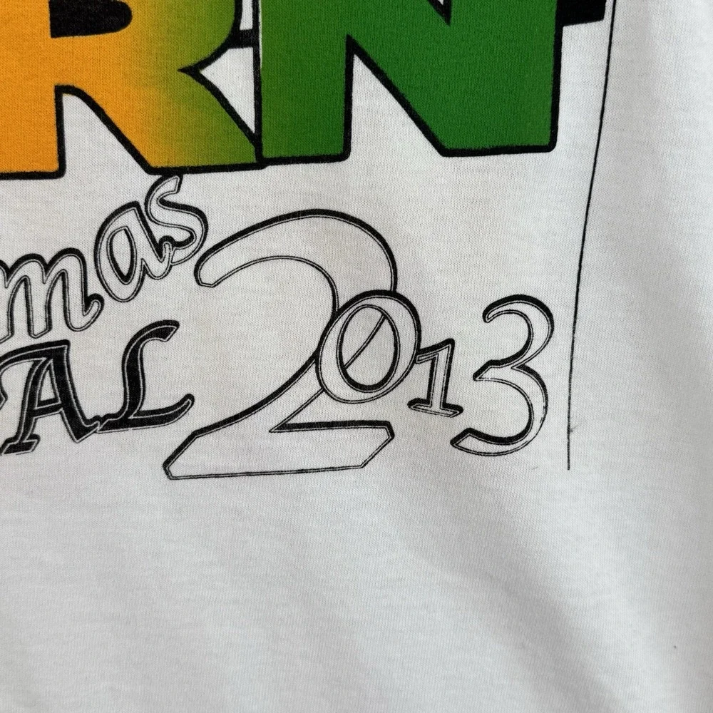 St Thomas Carnival 2013 Honk Yo Horn T Shirt Men's L White Graphic Double Sided